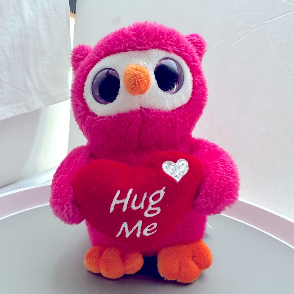 Valentine Plush Owl.  Hug Me on heart